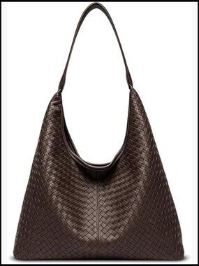 Woven Textured Vegan Leather Hobo Shoulder Bag Large Capacity Slouchy Handbag